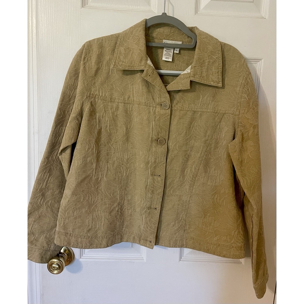 Coldwater Creek Women's Denim Jean Jacket Floral Beige Western Cowgirl Boho L